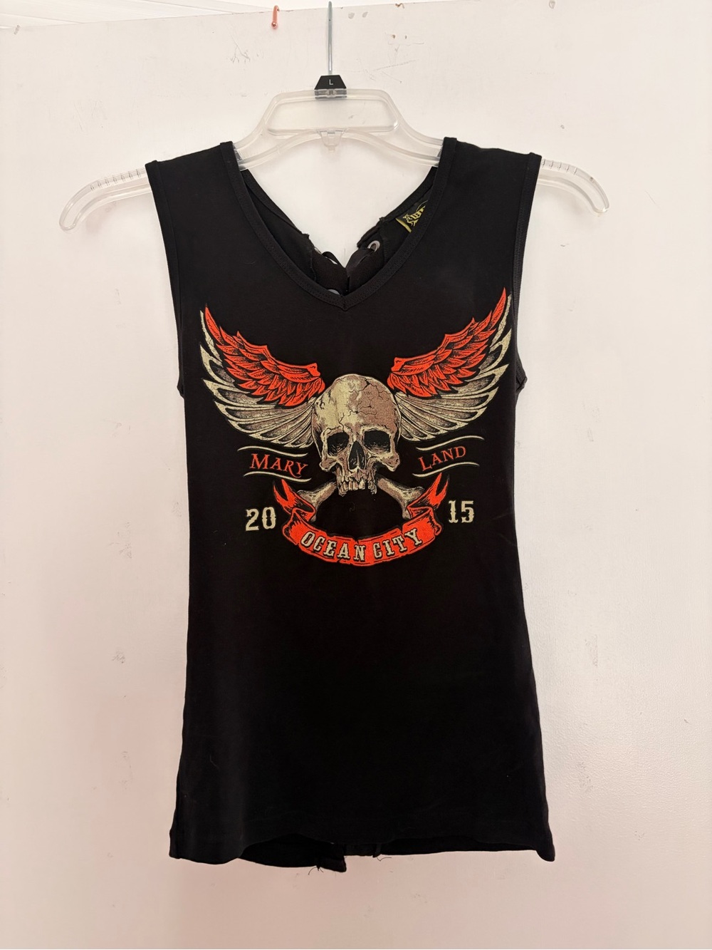 Black Graphic Skull Winged Tank Top - Mary Land Ocean City